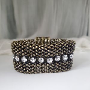 Antique Bronze Mesh & Rhinestone Magnetic Bracelet